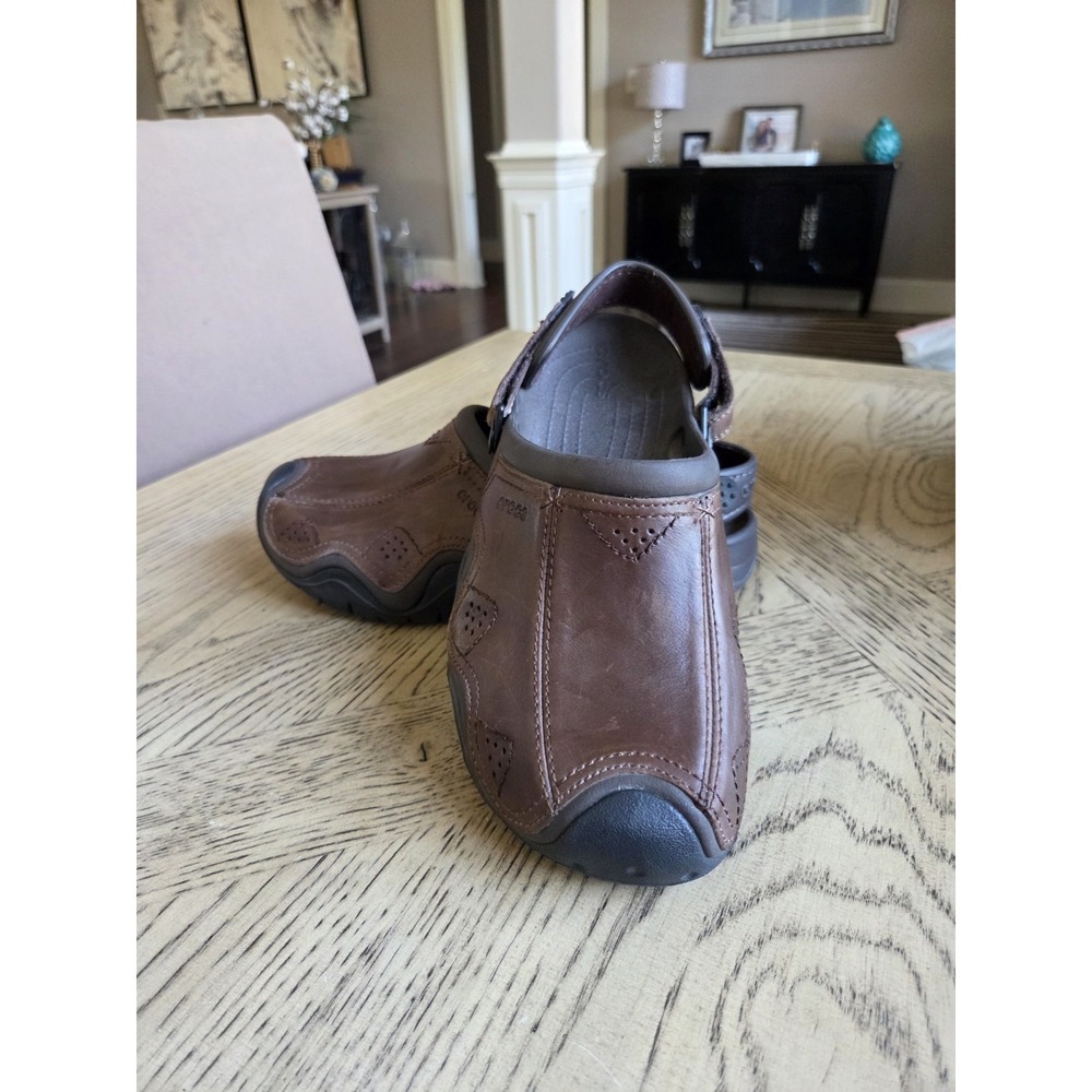 Crocs Swiftwater Brown Leather Clogs Sling Back Size 9M Mens New Leather Crocs